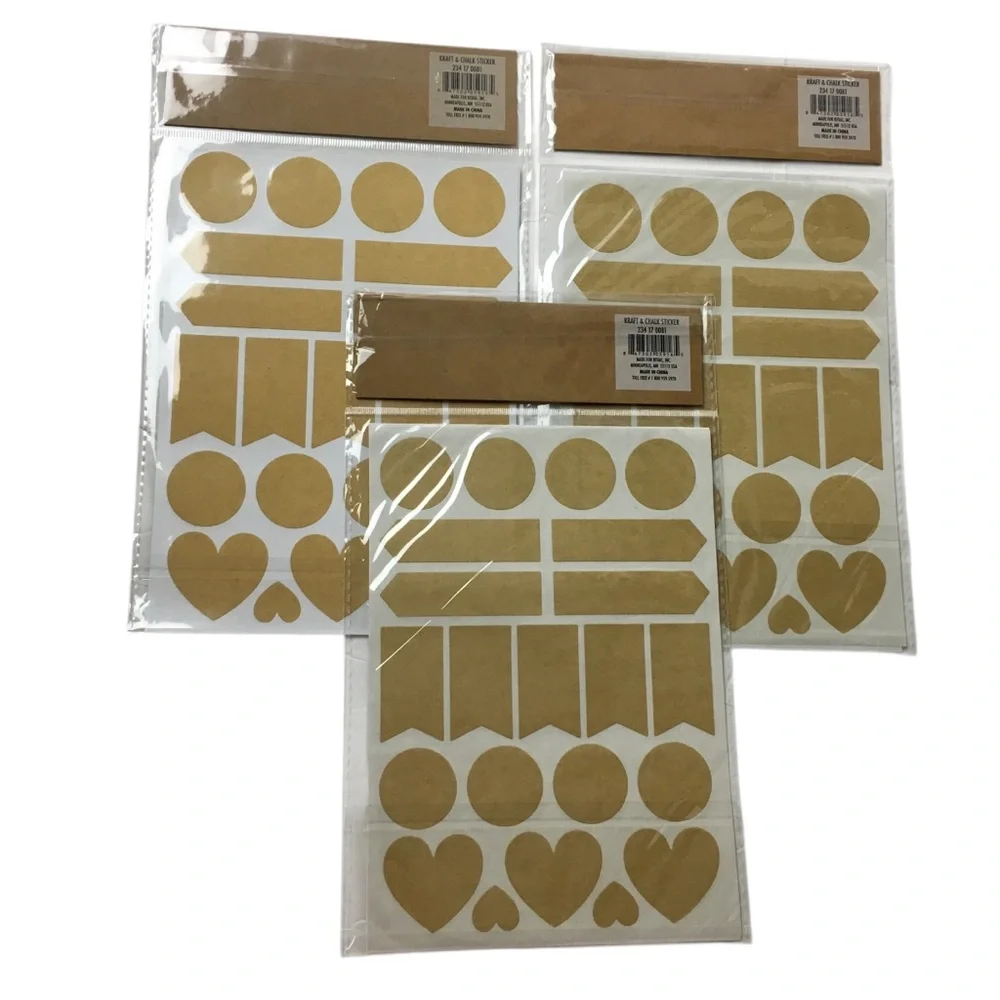 Chalk & Kraft Stickers 6 Sheets 111 Total Banner Heart Circle Bookmark Labels